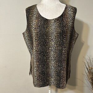 Picadilly Fashions Tank Top Blouse Size L Brown Tan  Animal Print Paisley Shiney